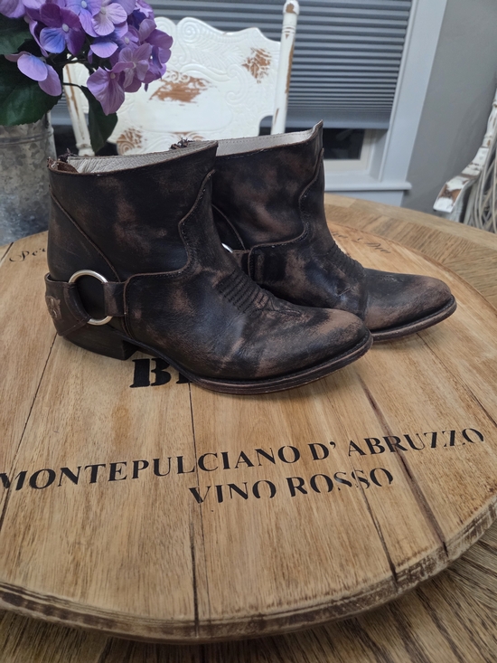 Freebird by Steven Shoes - Freebird Distressed Brown Leather Ankle Booties with Harness Ring
